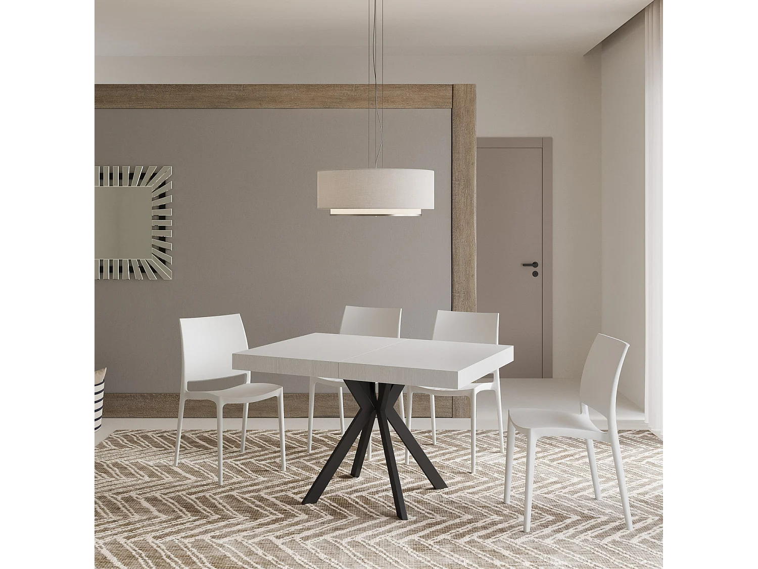 Uitschuifbare tafel 120/224x90 cm Dolcezza eiken wit met antraciete poten