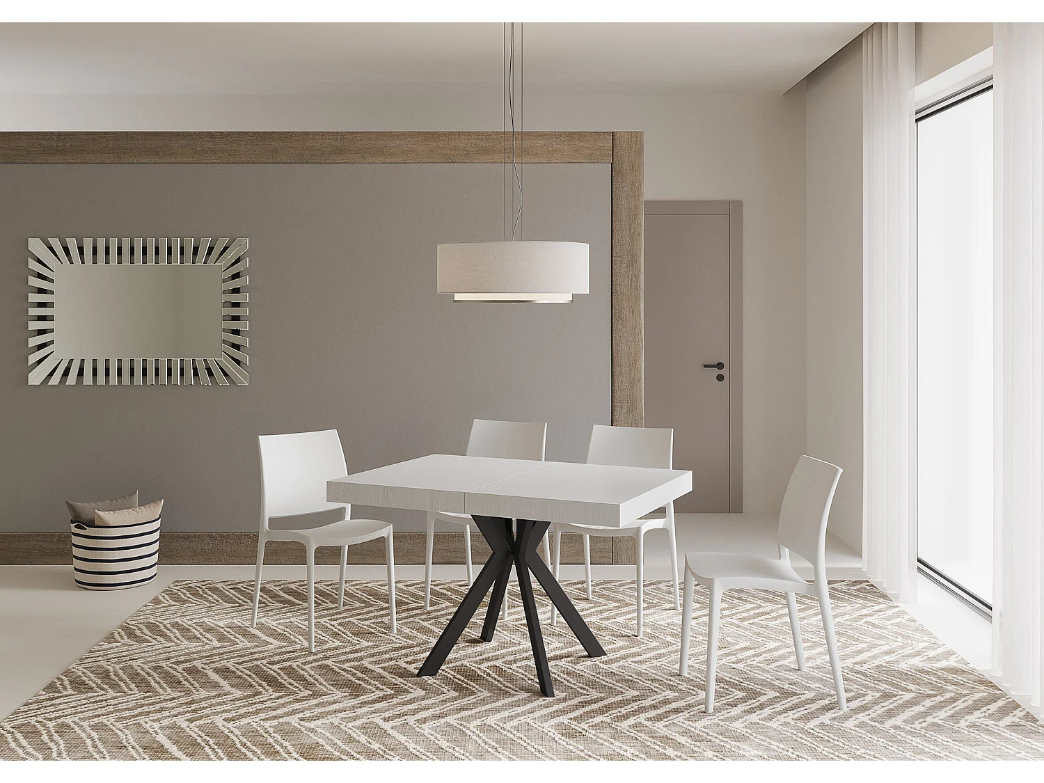 Uitschuifbare tafel 120/224x90 cm Dolcezza eiken wit met antraciete poten