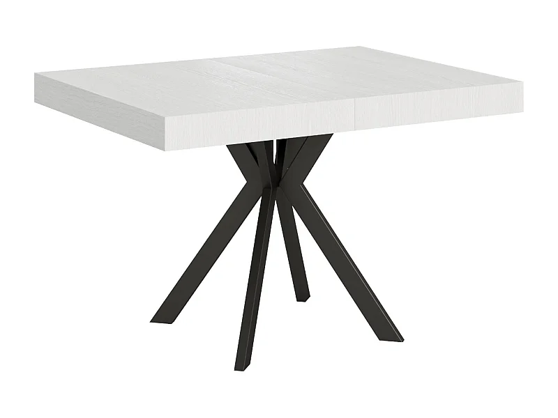 Table extensible 120/224x90 cm Dolcezza effet bois, frêne blanc pieds anthracite