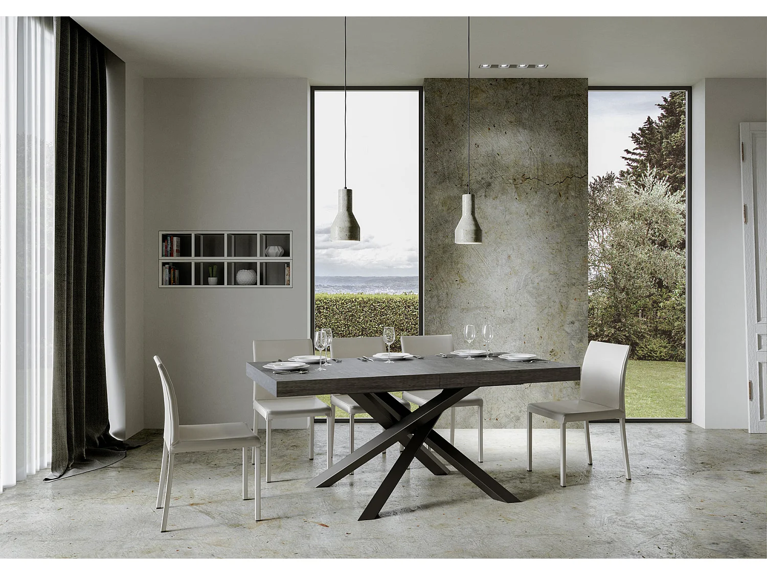 Table extensible 200/304x90 cm Volantis gris béton pieds anthracite