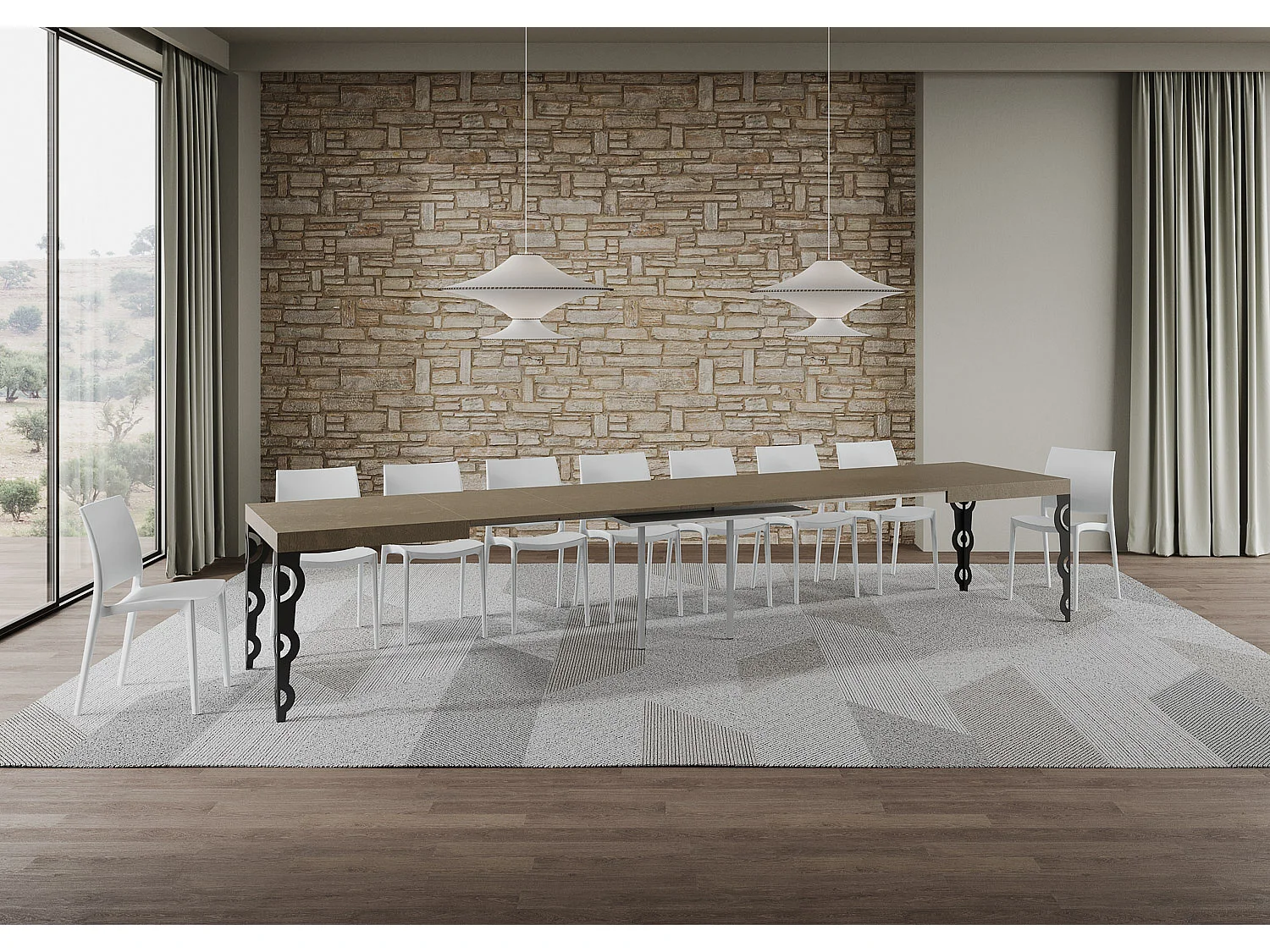 Stół rozkładany Karamay 160/420x90 cm, gołębia szarość, nogi antracytowe