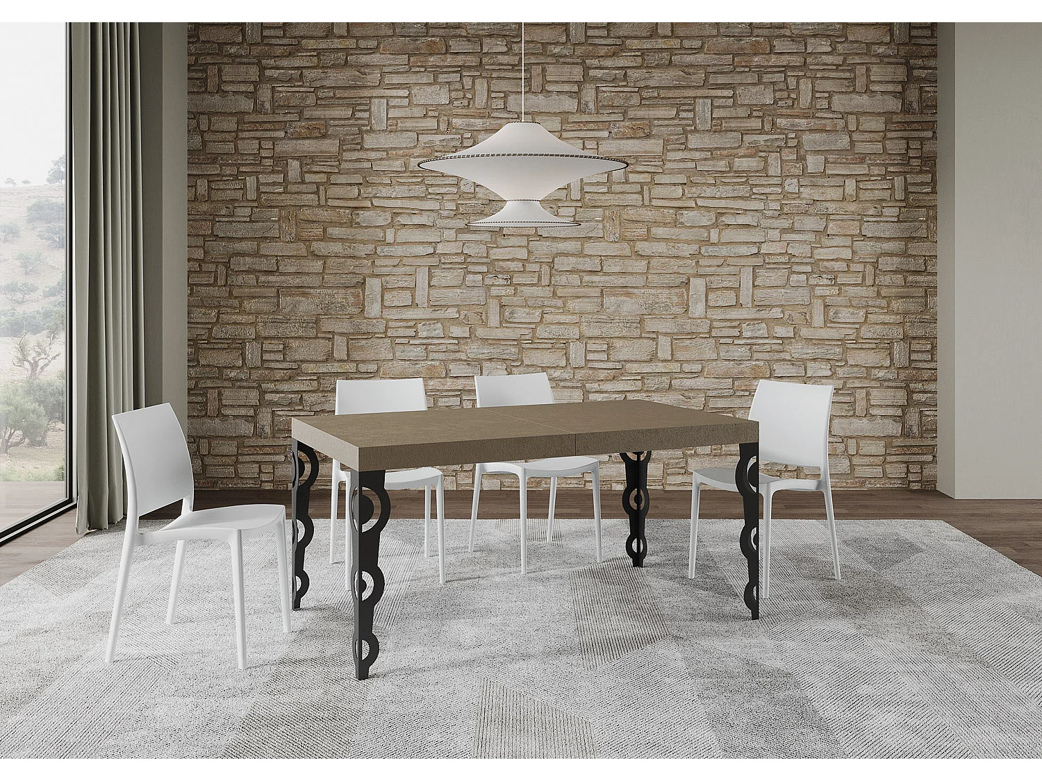 Karamay udtræksbord 160/420x90 cm duegrå med antracitben