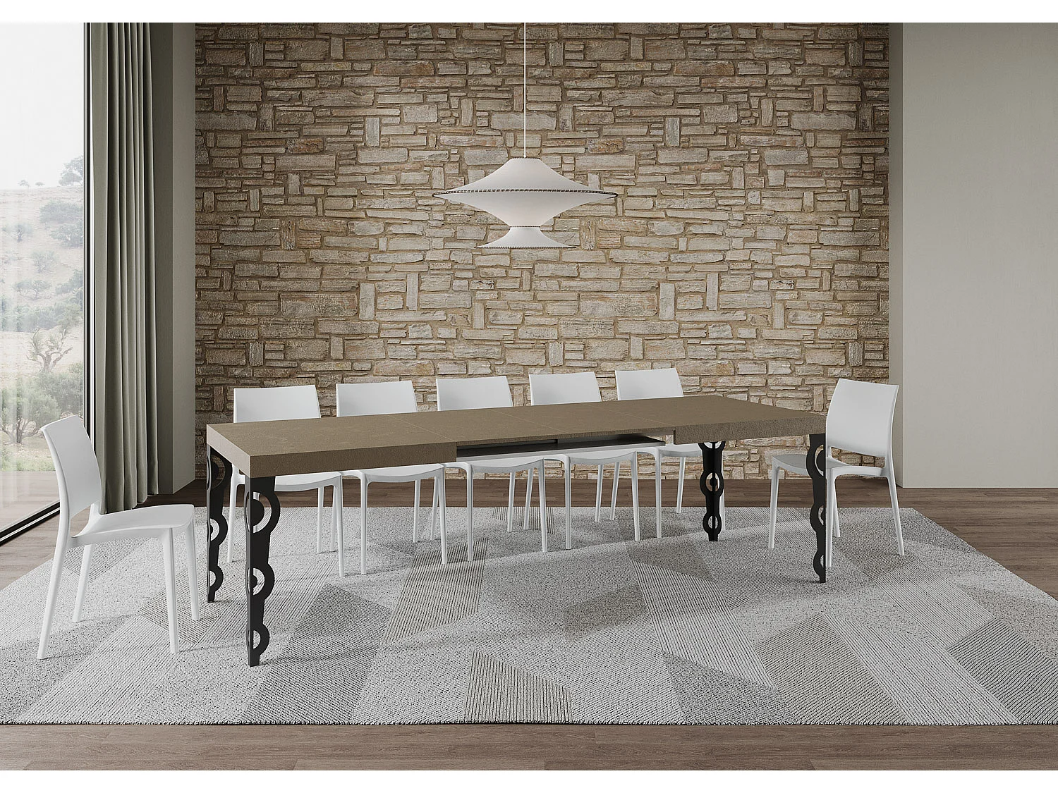 Karamay udtræksbord 160/420x90 cm duegrå med antracitben