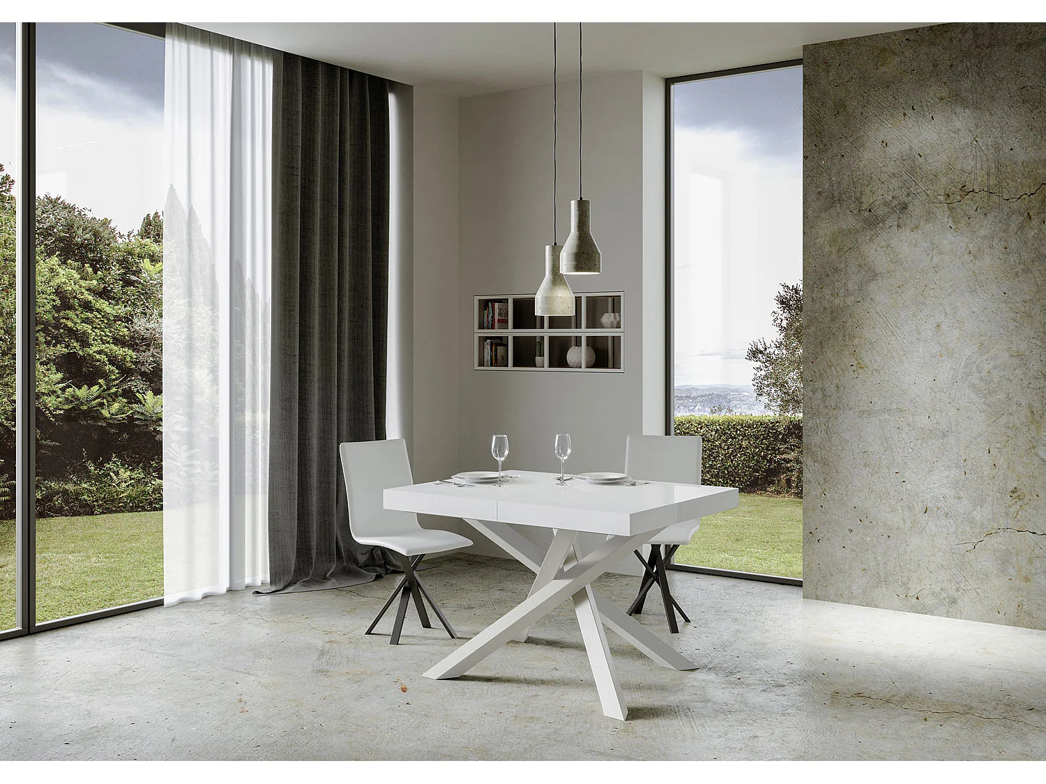 Volantis udtræksbord 130/234x90 cm hvid ask hvide ben