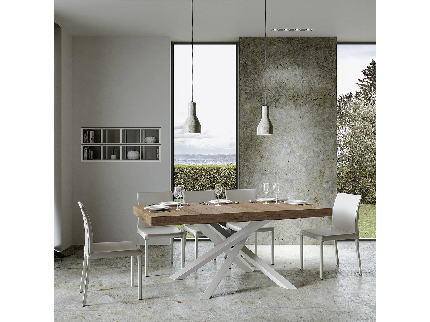 Volantis extendable table 160/264x90 cm natural oak white legs