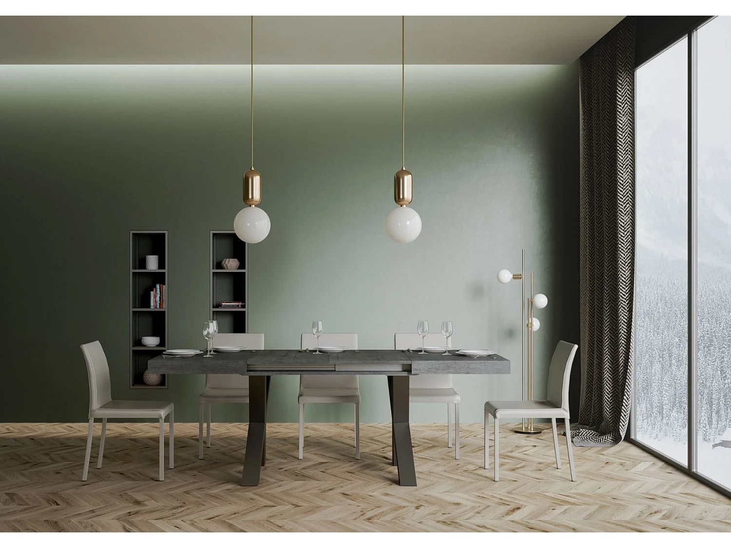 Table extensible 90x120/224 cm Traffic Ciment cadre Anthracite