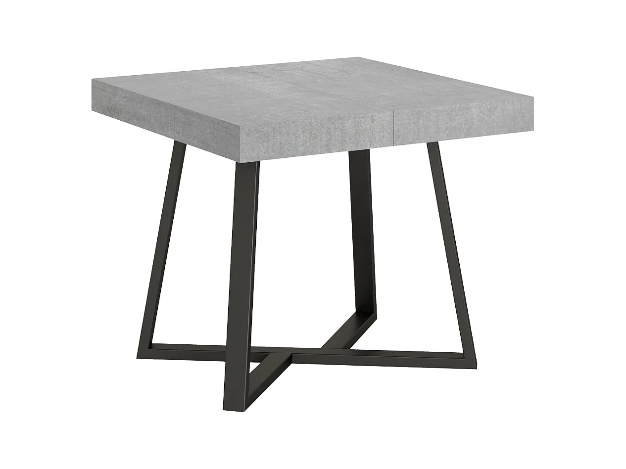 Table extensible 90x90/194 cm Zeplir gris béton pieds anthracite