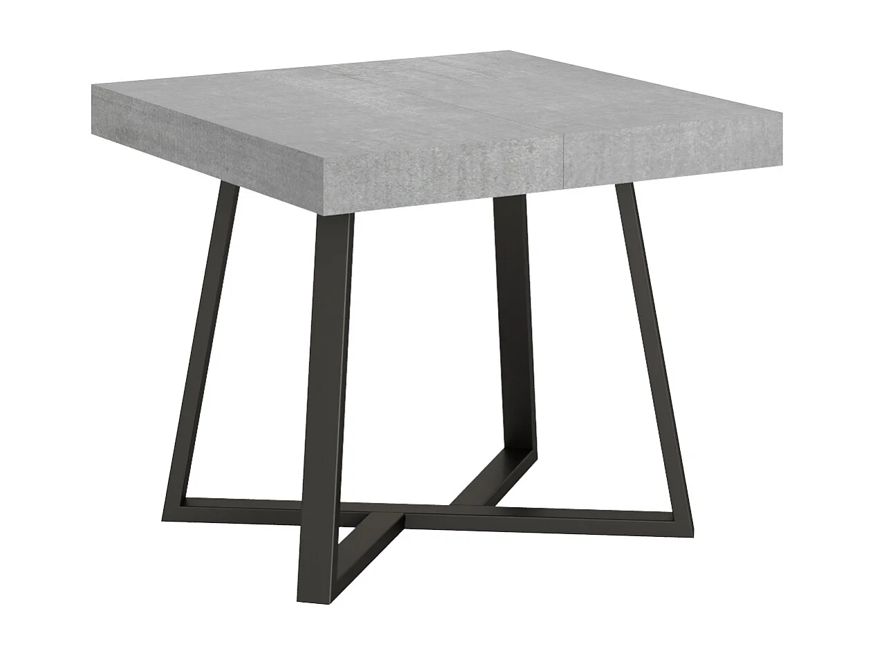Table extensible 90/194x90 cm Zeplir gris béton pieds anthracite