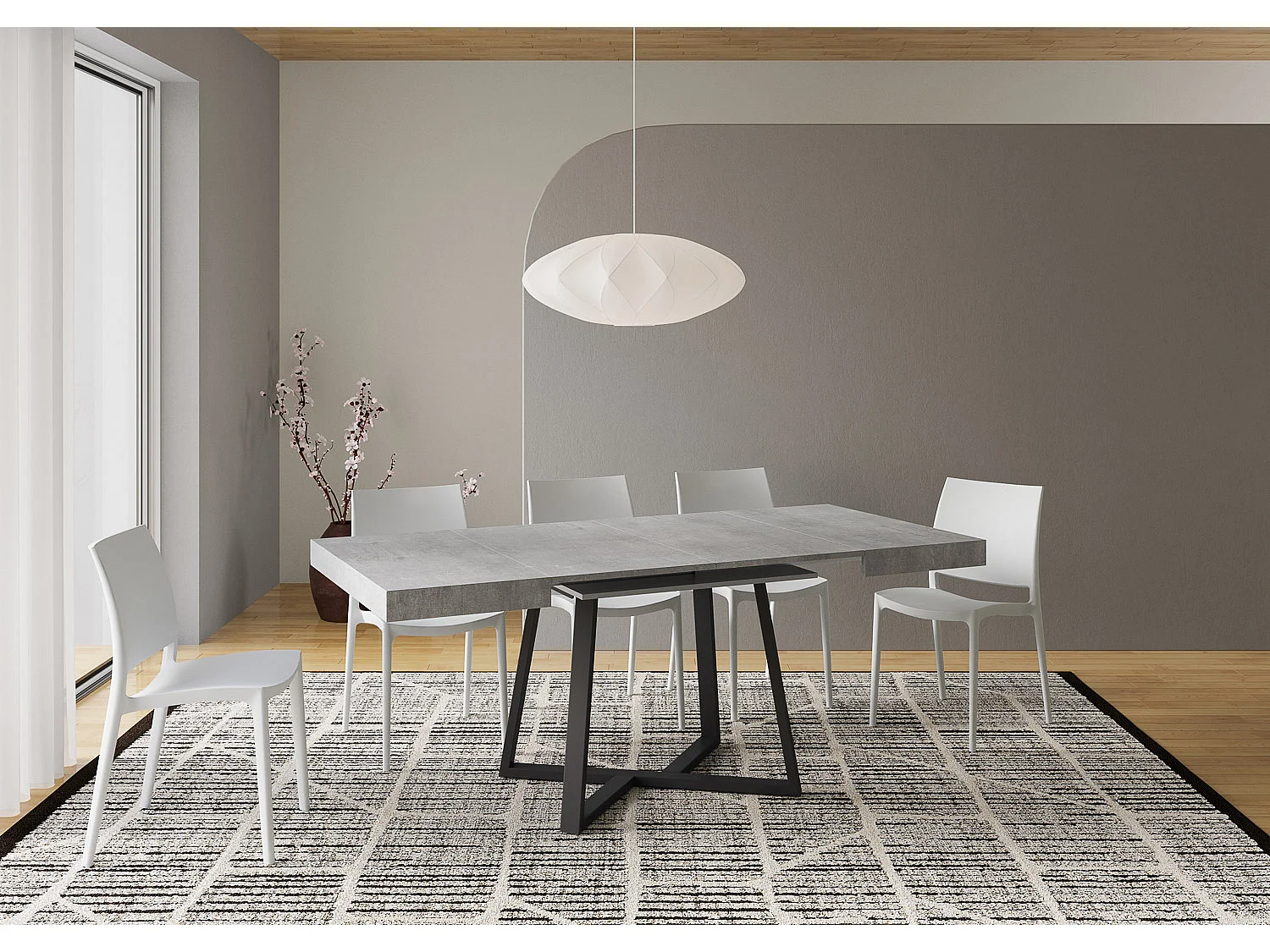 Table extensible 90/194x90 cm Zeplir gris béton pieds anthracite