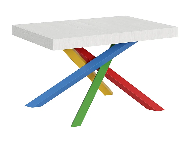 Stół rozkładany 140/400x90 cm Volantis biały jesion nogi wielokolorowe 4/B