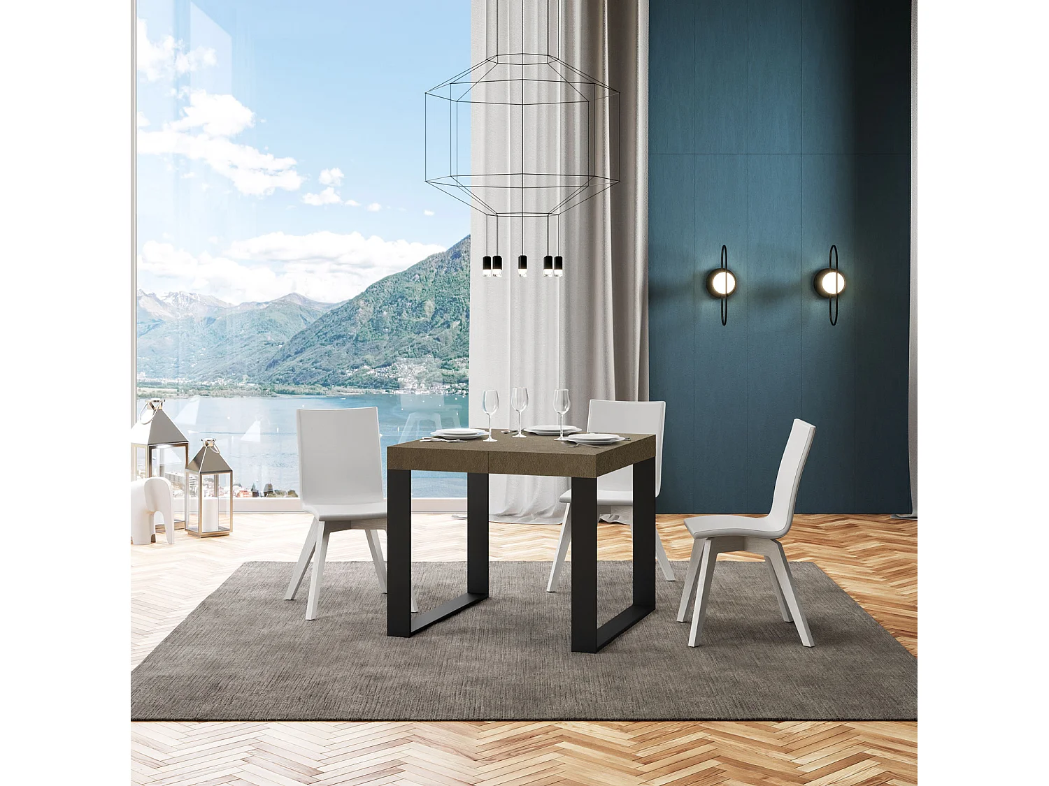 Table extensible 90/246x90 cm Tecno taupe pieds anthracite