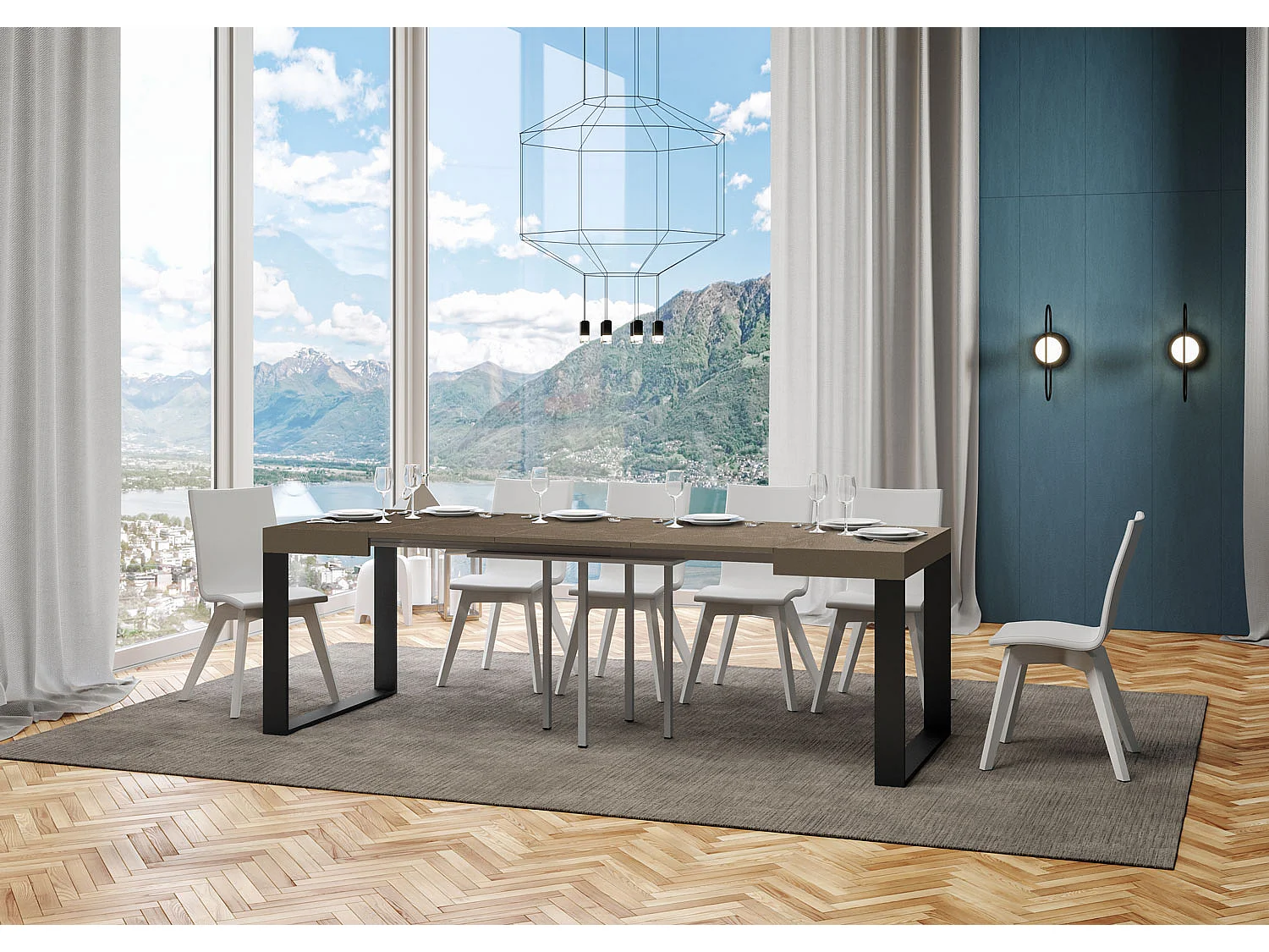 Table extensible 90/246x90 cm Tecno taupe pieds anthracite