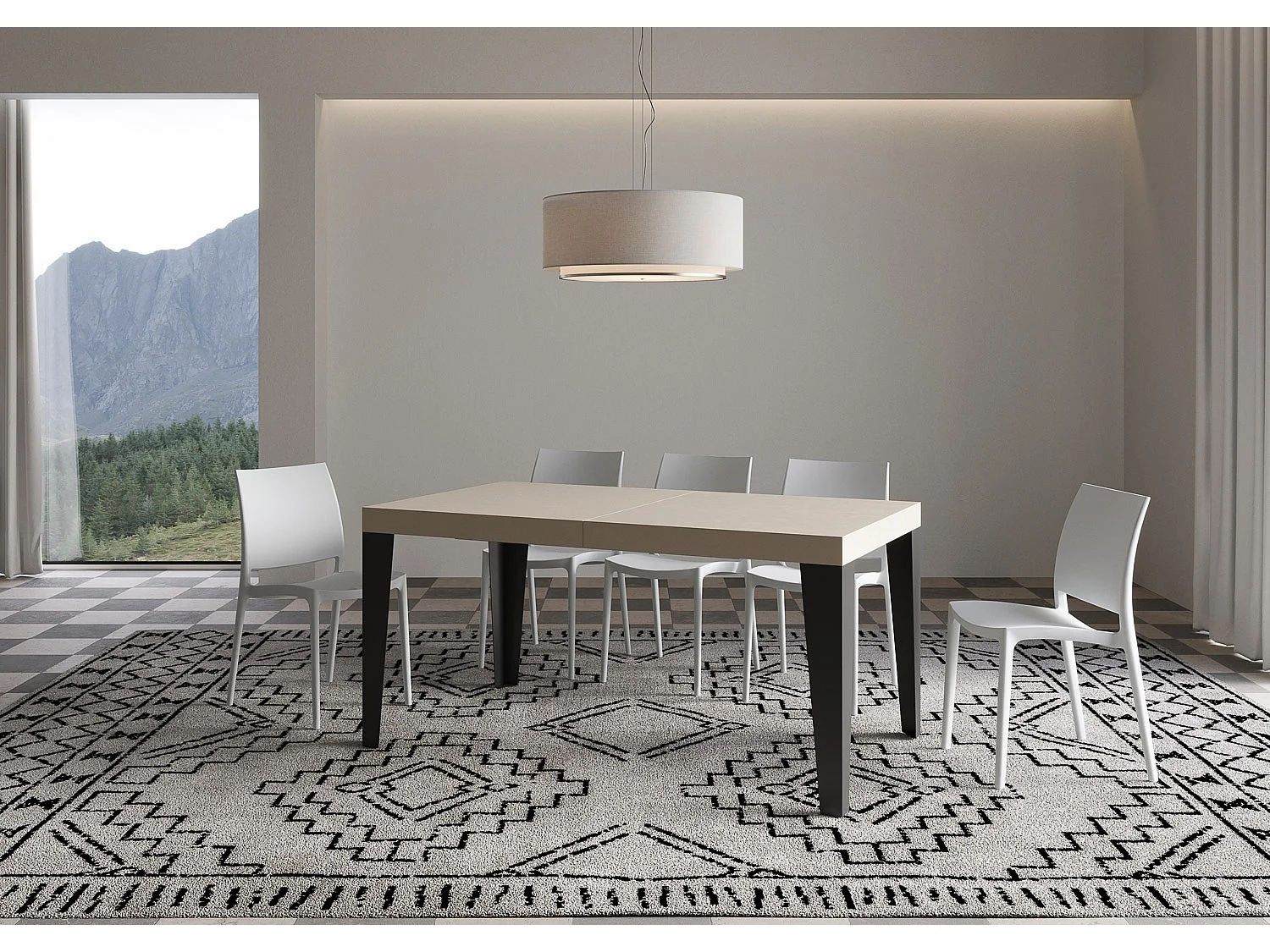 Table extensible 160/420x90 cm Flame cachemire pieds anthracite