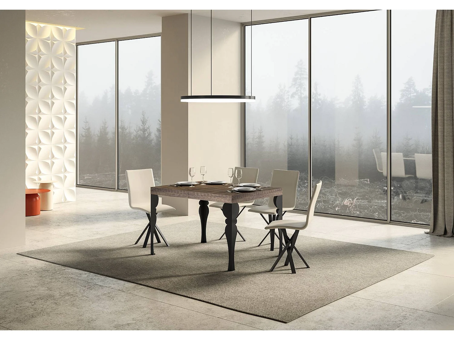 Paxon extendable table 140/224x80cm walnut with anthracite legs