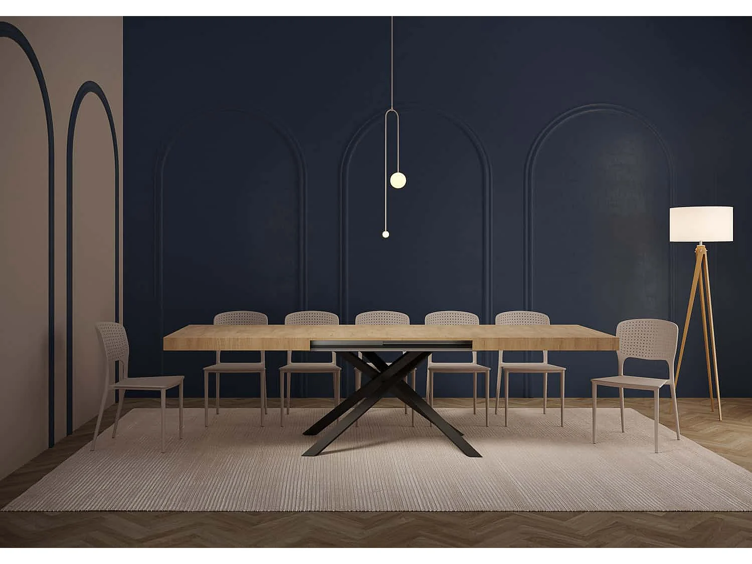 Ausziehtisch 160/244x80 cm Karida Eiche Natur Tischbeine Anthrazit