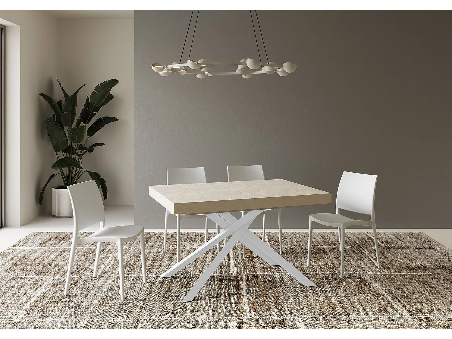 Mesa de jantar extensível 140/224x80 cm Karida caxemira pernas brancas