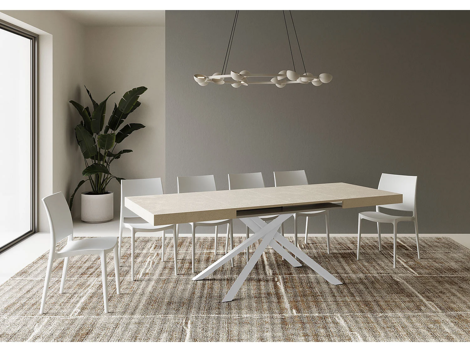 Mesa de jantar extensível 140/224x80 cm Karida caxemira pernas brancas