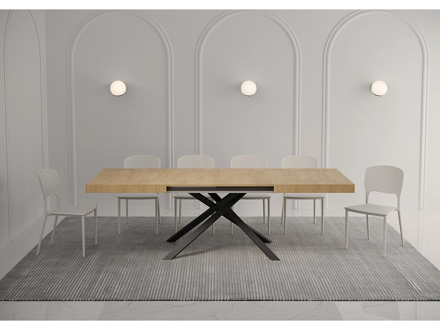 Table extensible 140/224x80 cm Karida chêne nature pieds anthracite