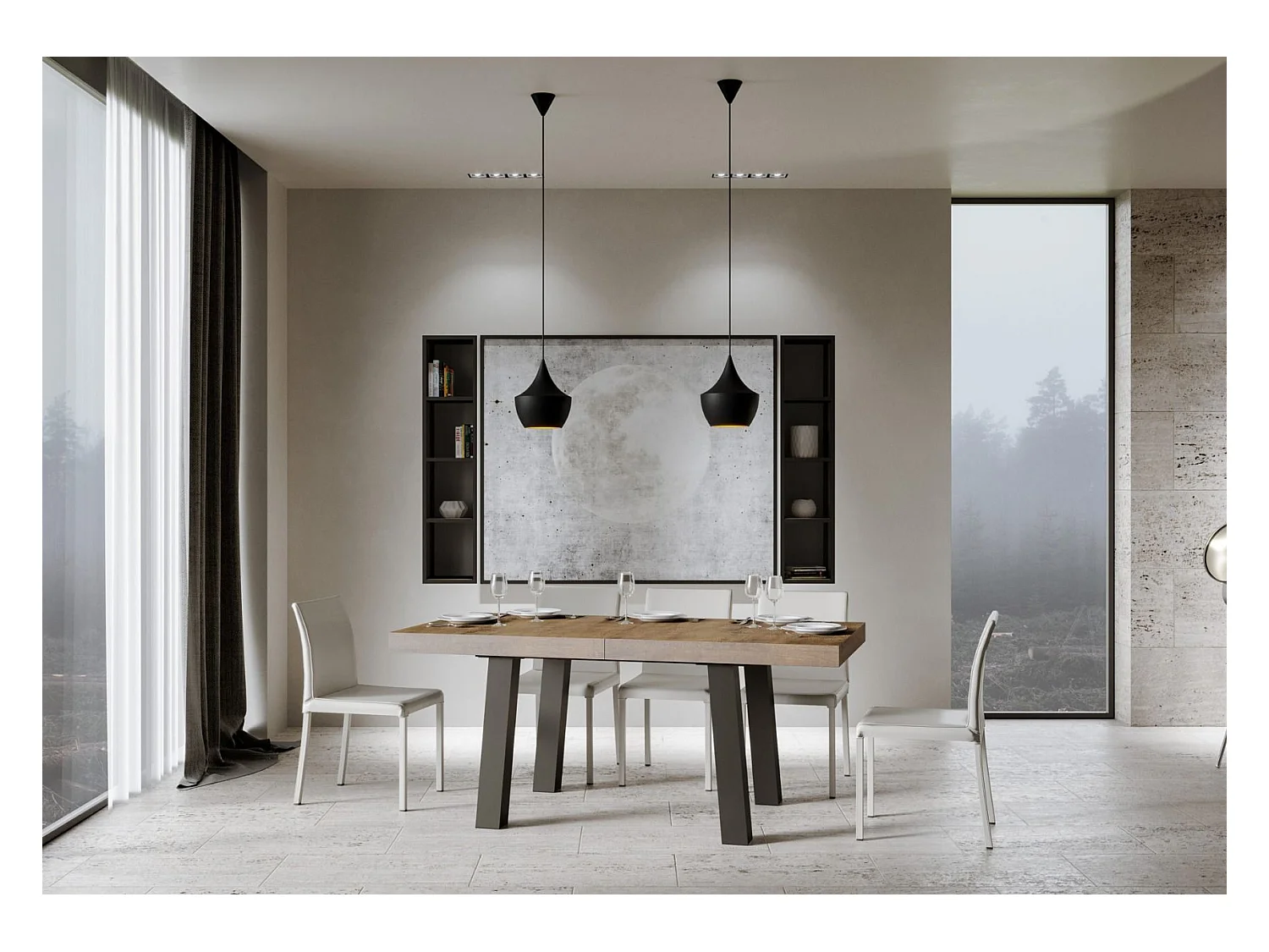 Table extensible 90x200/304 cm Bridge Noyer cadre Anthracite