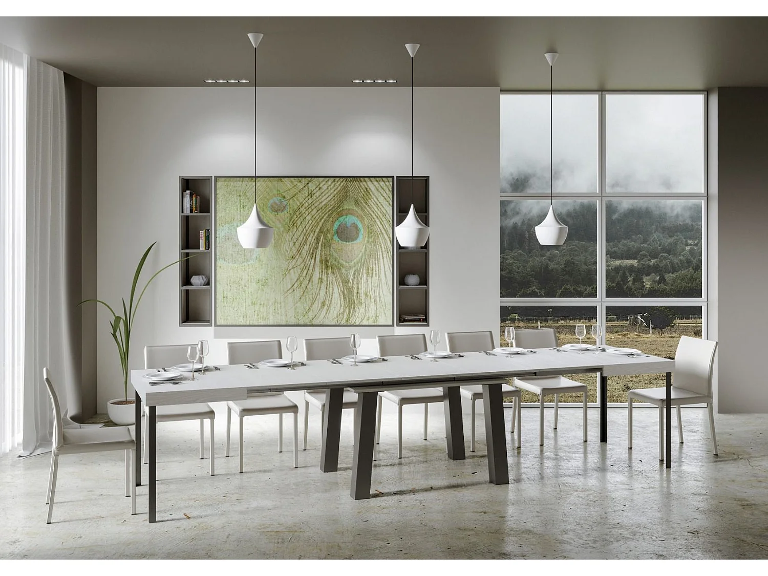 Table extensible 90x200/460 cm Bridge Frêne Blanc cadre Anthracite