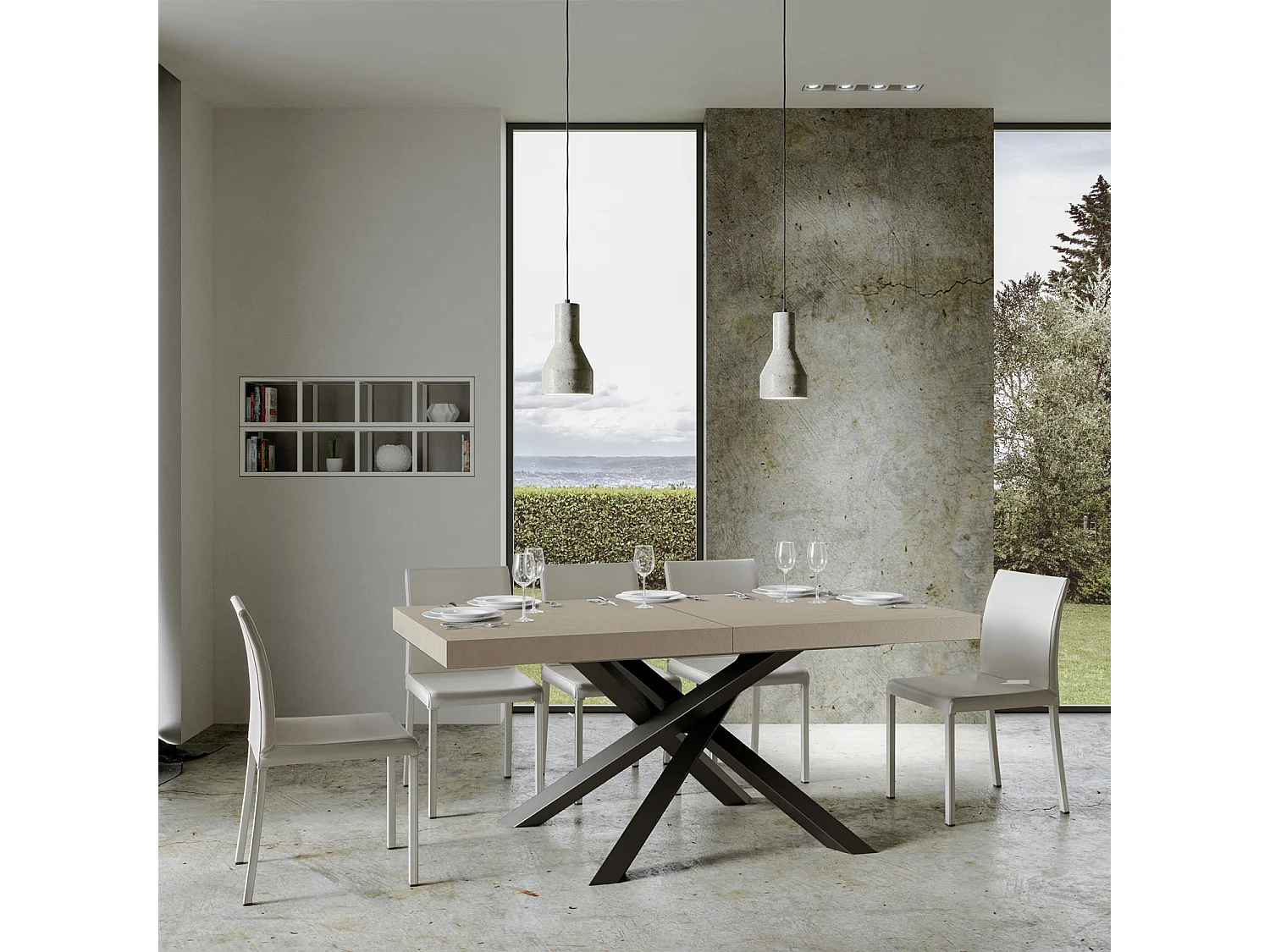 Table extensible 200/304x90 cm Volantis cachemire pieds anthracite