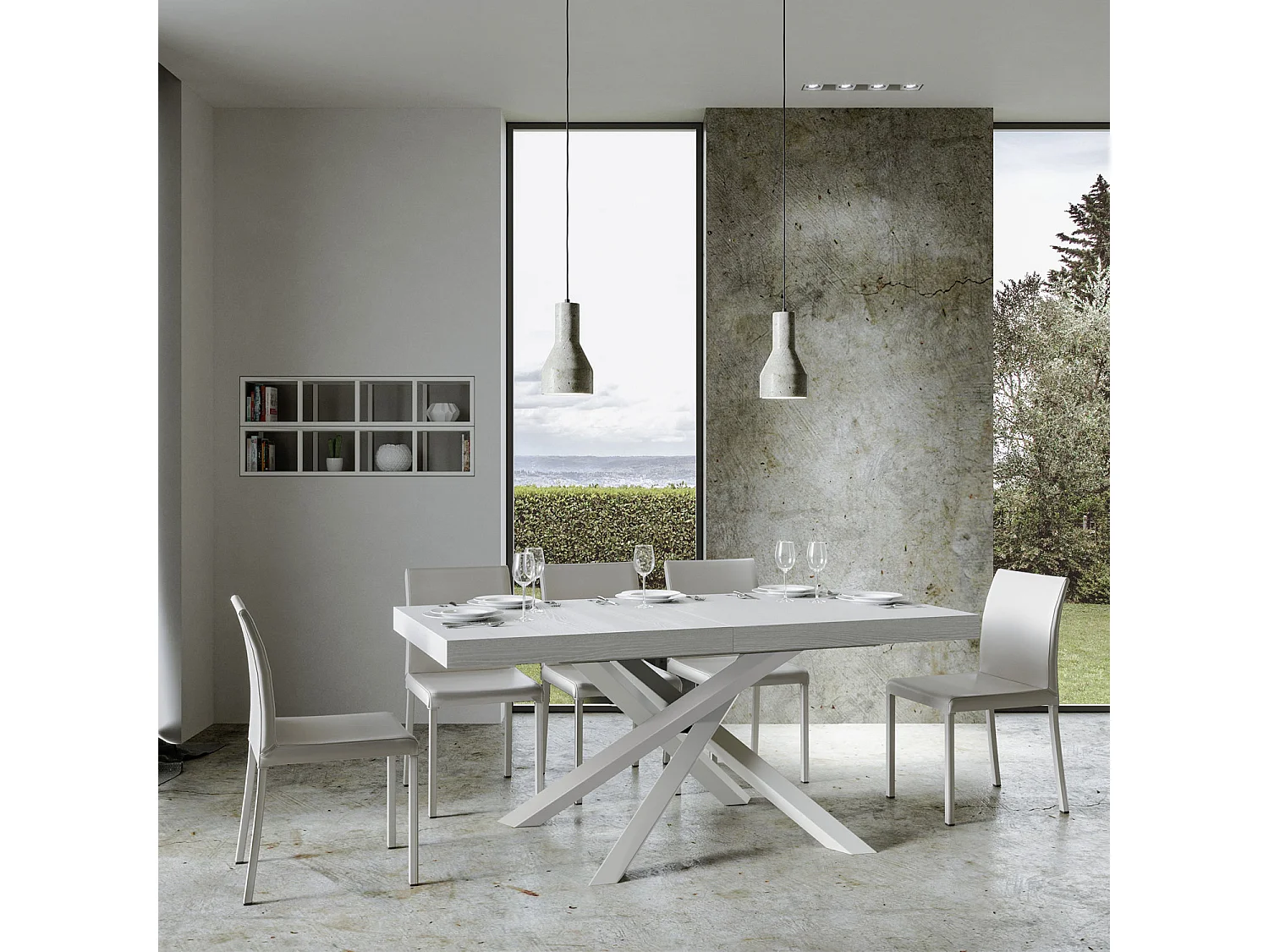 Uitschuifbare tafel 200/304x90 cm Volantis eiken wit met wit poten