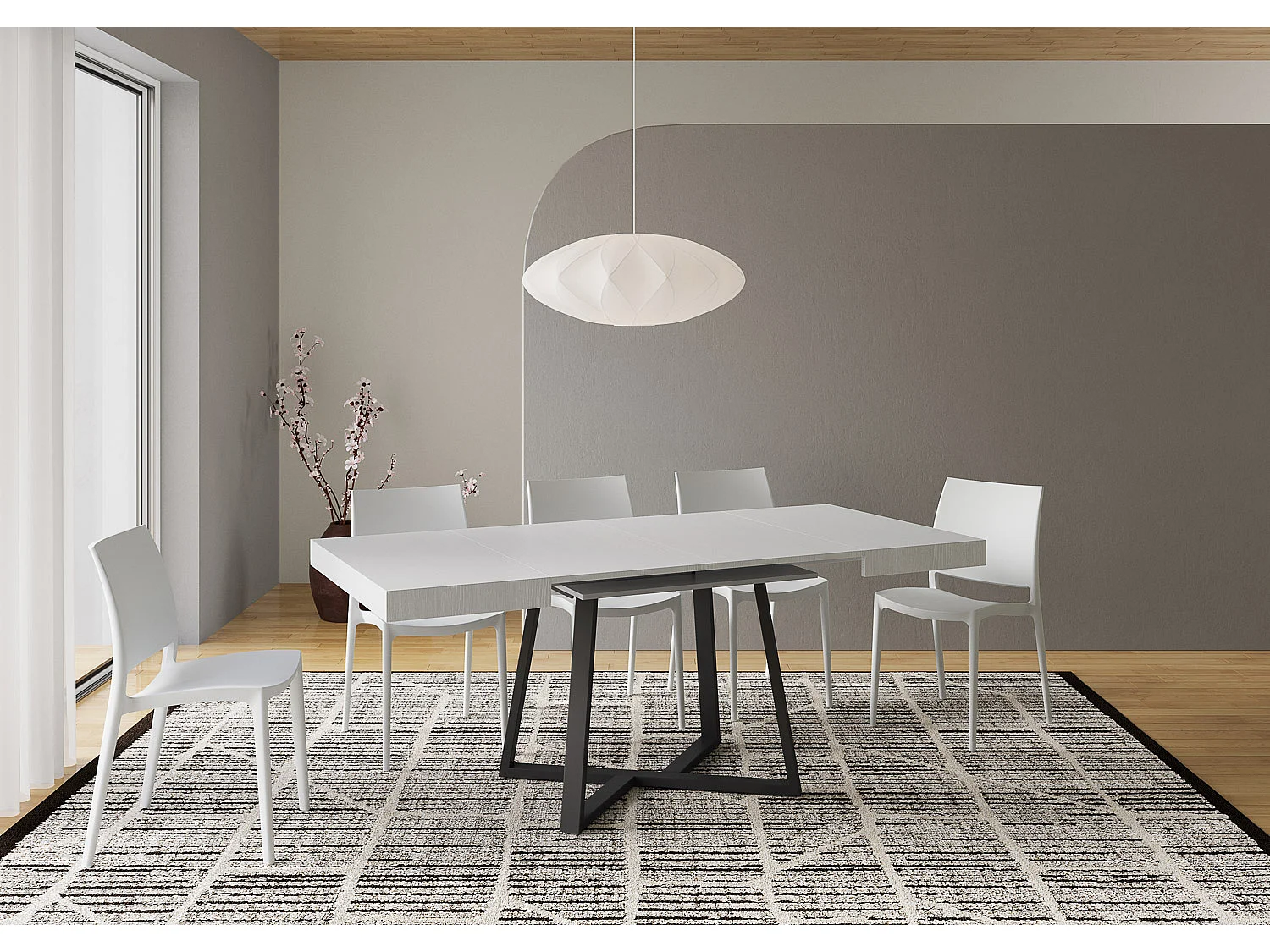 Table extensible 90/194x90 cm Zeplir frêne blanc pieds anthracite