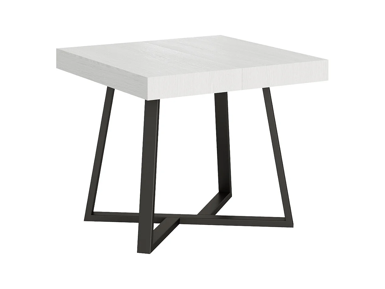 Table extensible 90x90/194 cm Zeplir frêne blanc pieds anthracite