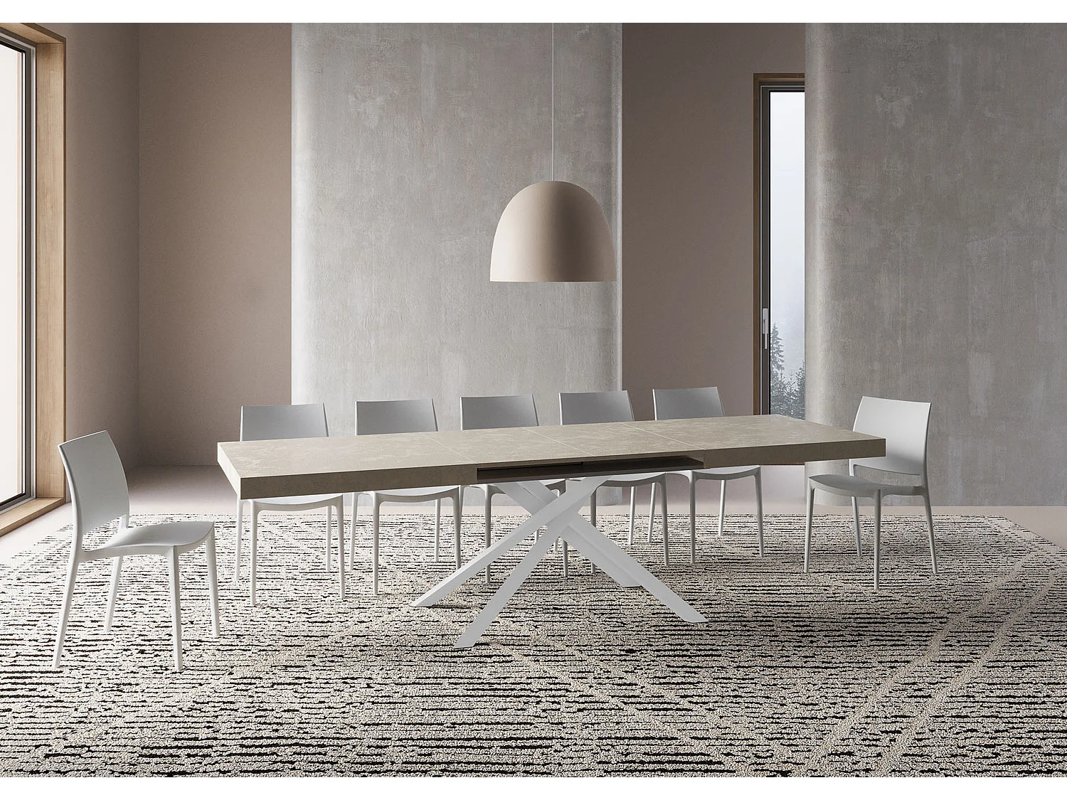 Uitschuifbare tafel 200/304x90 cm Karida kasjmier met wit poten