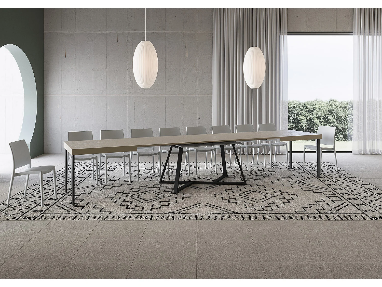 Uitschuifbare tafel 180/440x90 cm Booster kasjmier met antraciete poten