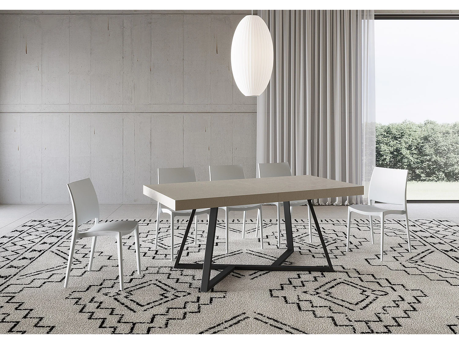 Uitschuifbare tafel 180/440x90 cm Booster kasjmier met antraciete poten