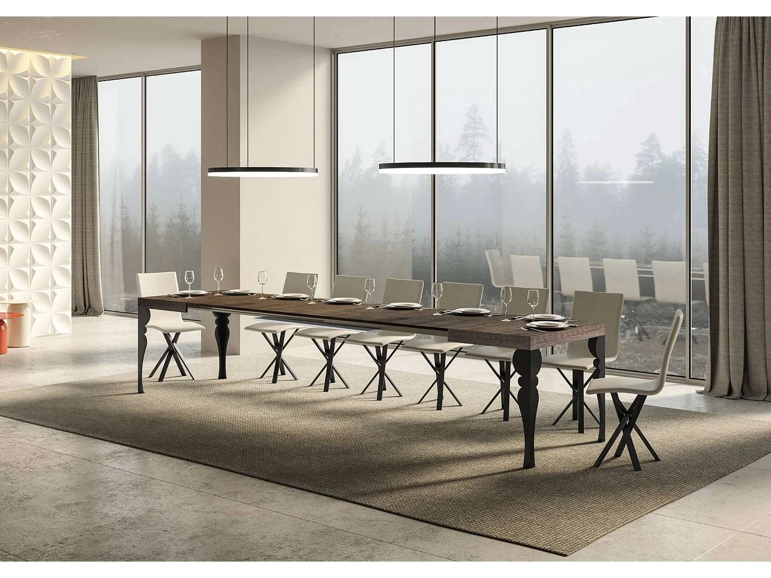 Udtræksbord 200/460x90 cm Paxon valnød med antracit ben