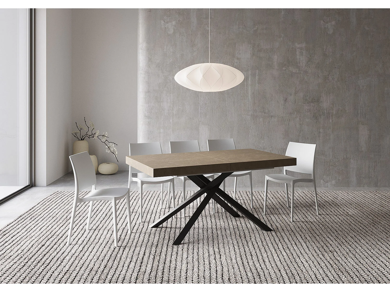 Table extensible 160/264x90 cm Karida taupe pieds anthracite