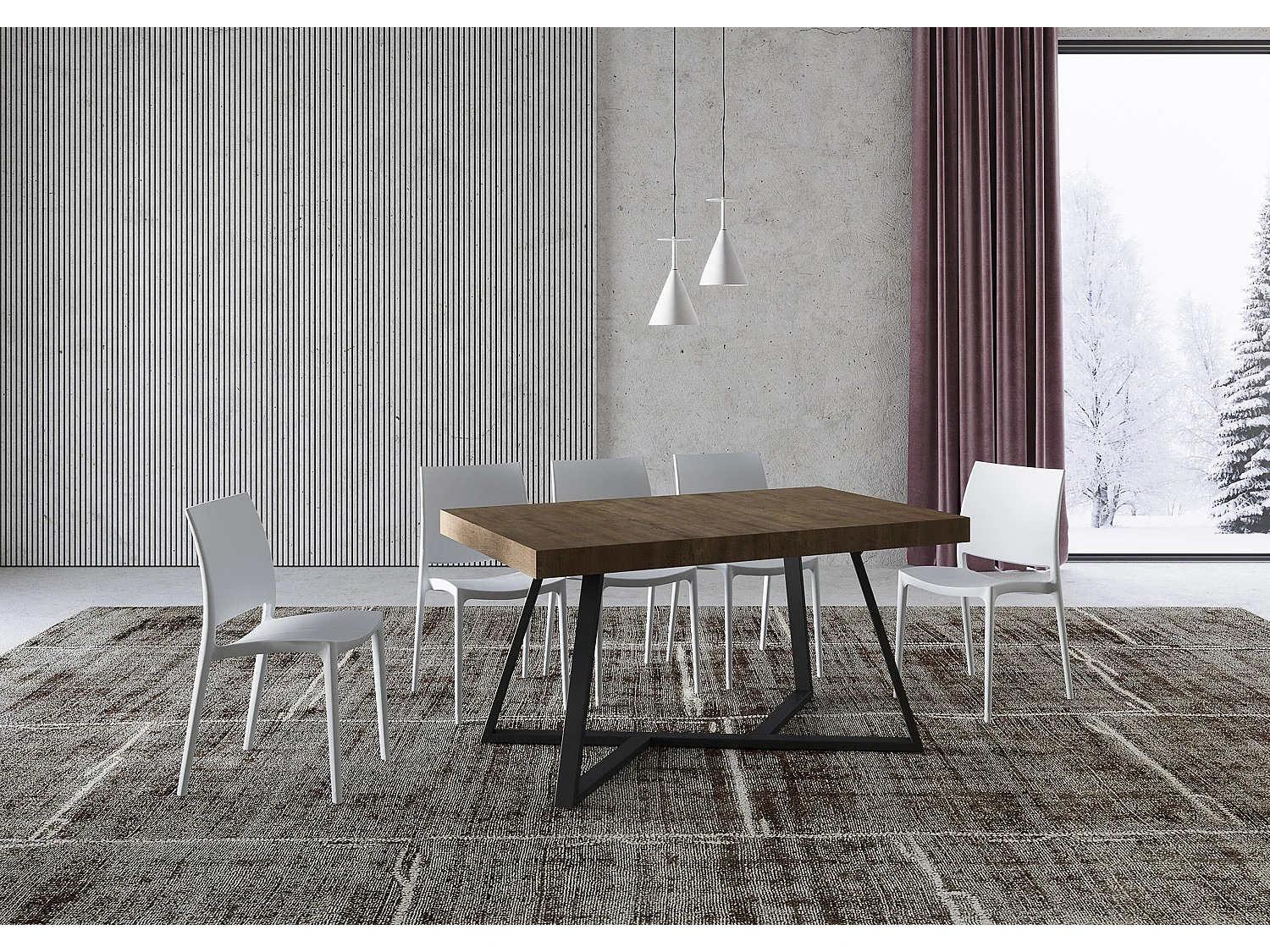 Mesa de jantar extensível 160/264x90 cm Booster nogueira pernas antracite