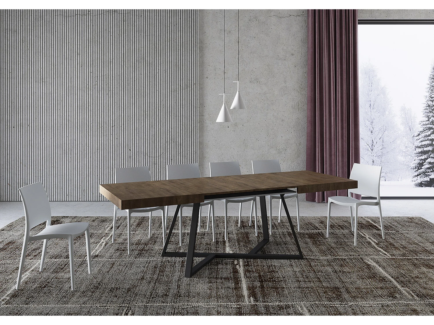 Mesa de jantar extensível 160/264x90 cm Booster nogueira pernas antracite