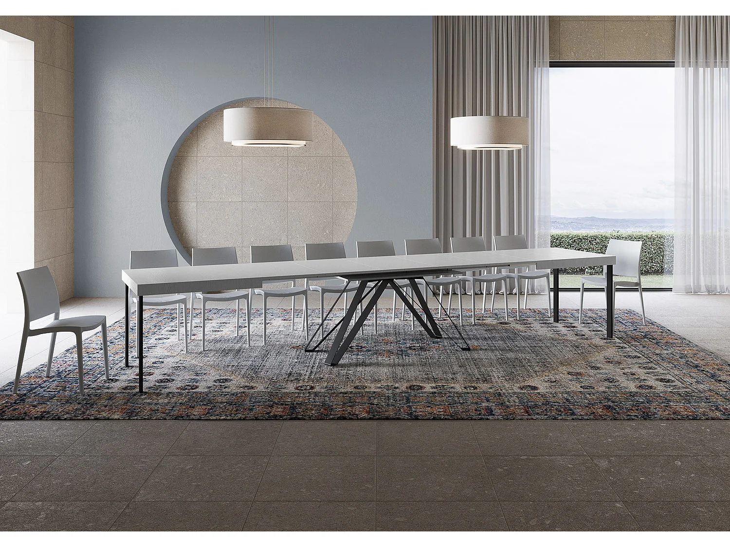 Table extensible 180/440x90 cm Terium effet bois, frêne blanc pieds anthracite