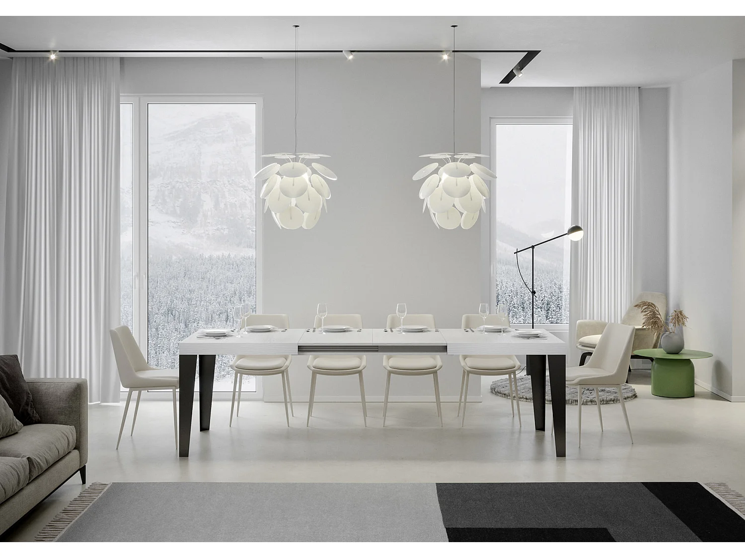 Udtræksbord 200/304x90 cm Flame hvid ask antracit ben