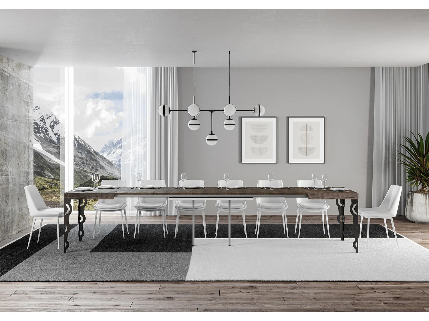 Karamay udtræksbord 140/400x90 cm valnød antracit ben