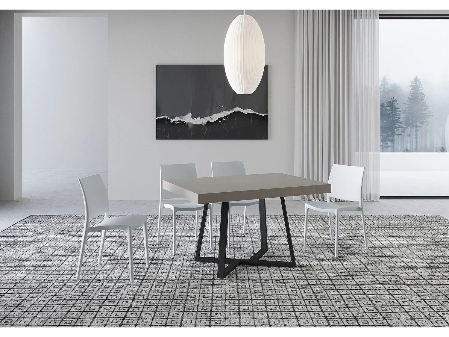 Table extensible 120/224x90 cm Zeplir cachemire pieds anthracite