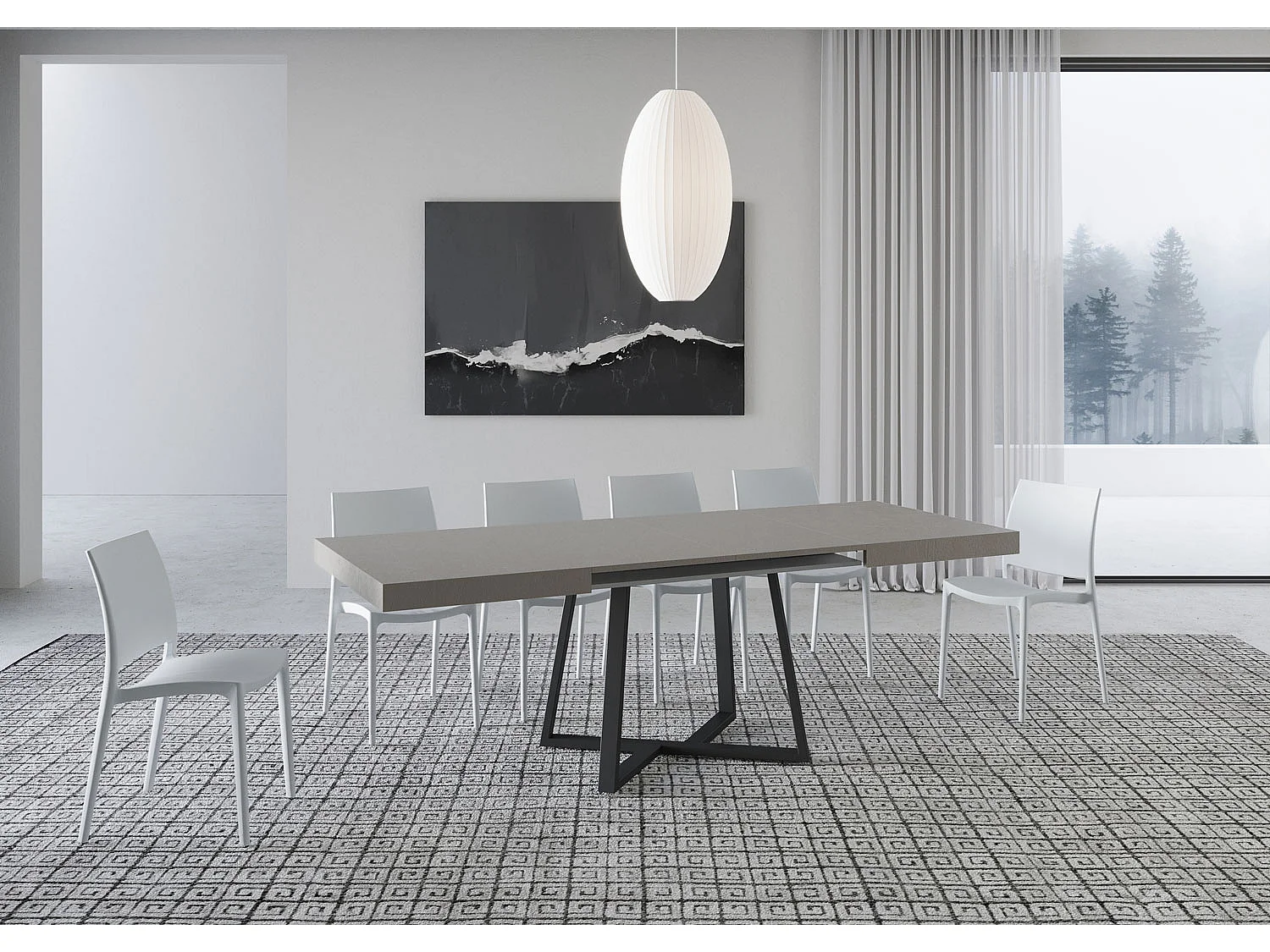 Table extensible 120/224x90 cm Zeplir cachemire pieds anthracite
