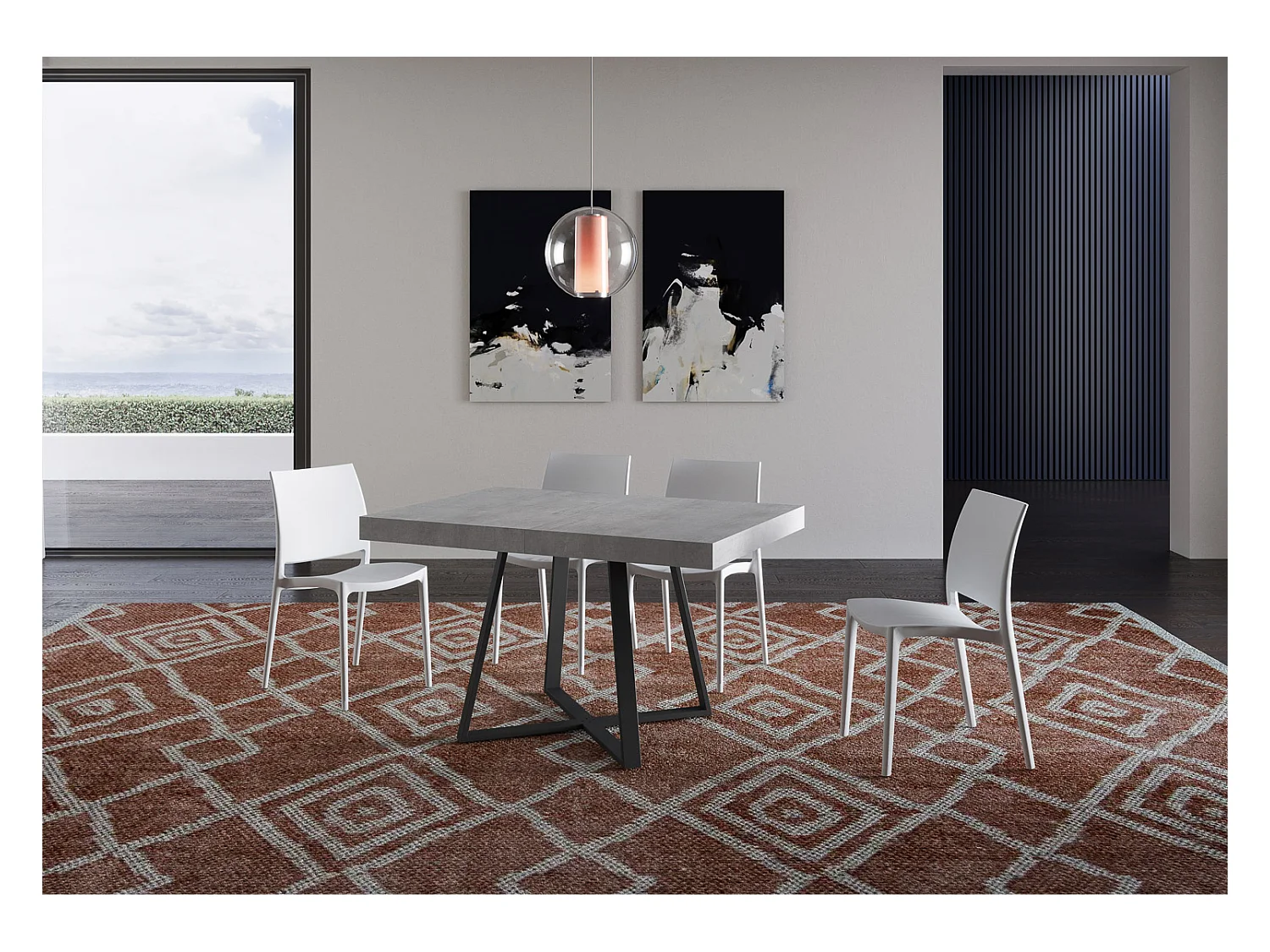 Uitschuifbare tafel 90x130/390 cm Abbraccio cement frame antraciet