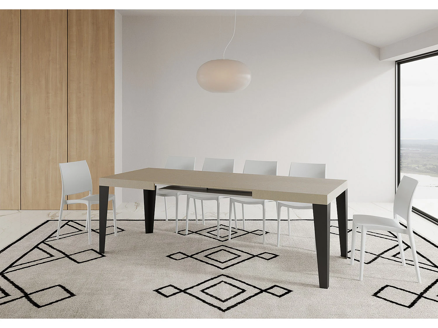 Table extensible 140/244x90 cm Flame cachemire pieds anthracite