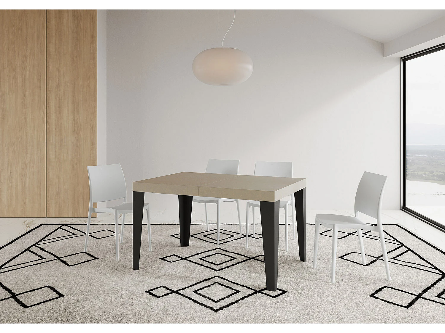 Table extensible 140/244x90 cm Flame cachemire pieds anthracite