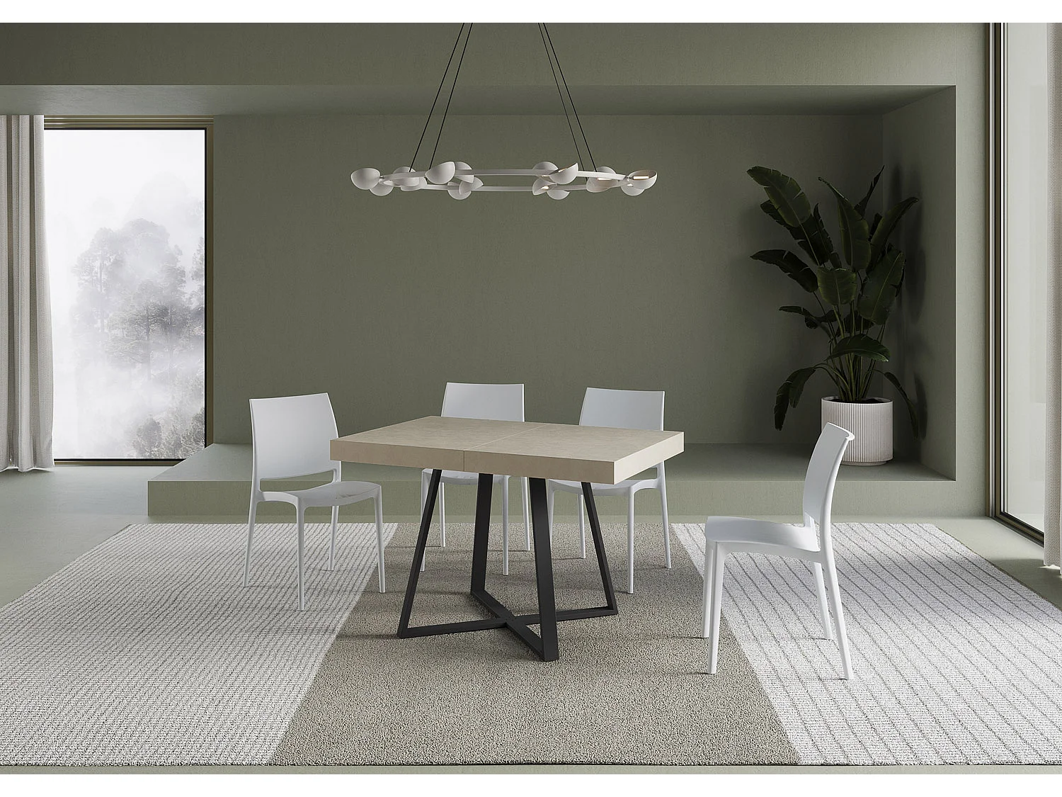 Table extensible 120/204x80 cm Abbraccio cachemire pieds anthracite