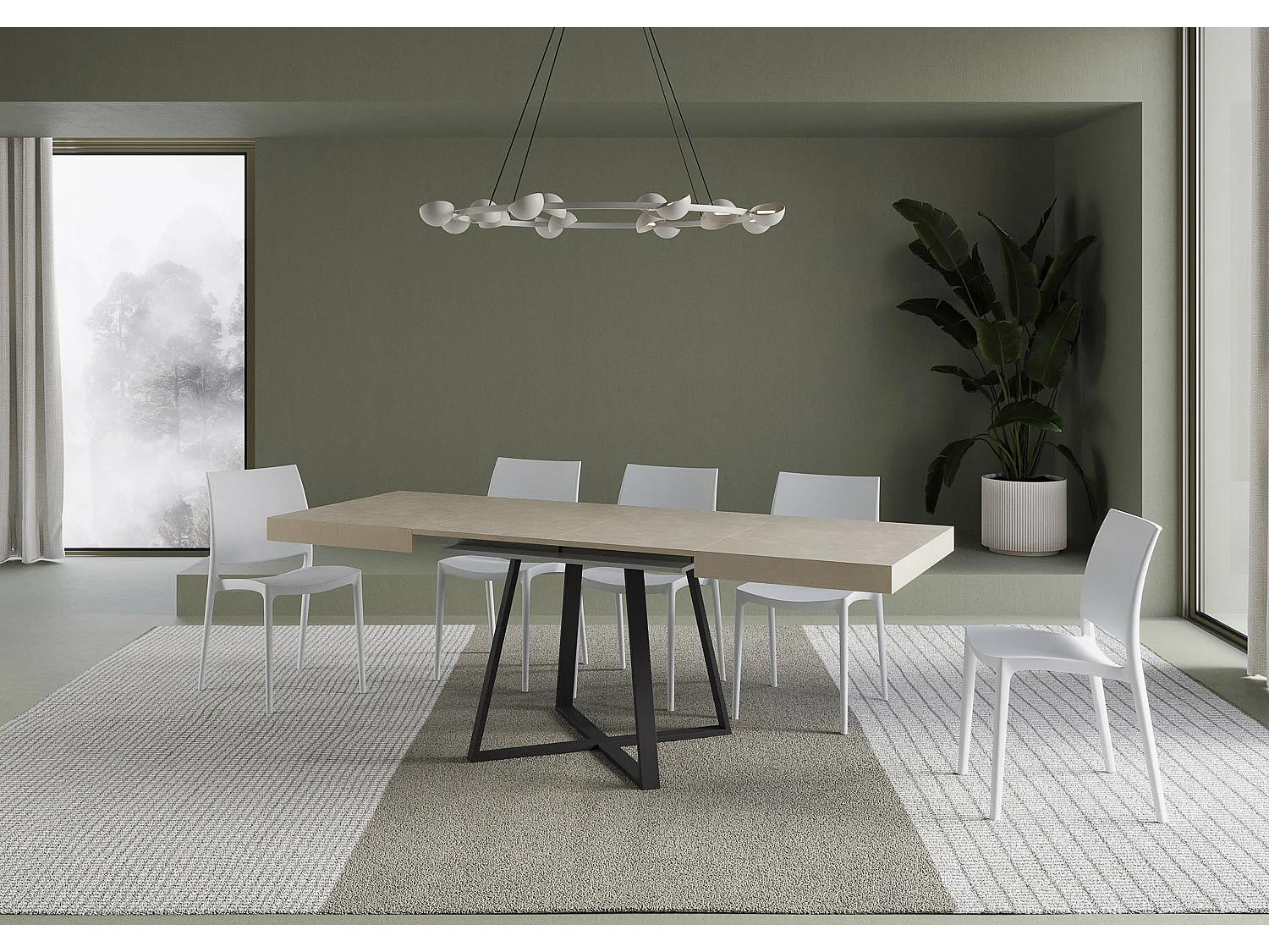 Table extensible 120/204x80 cm Abbraccio cachemire pieds anthracite