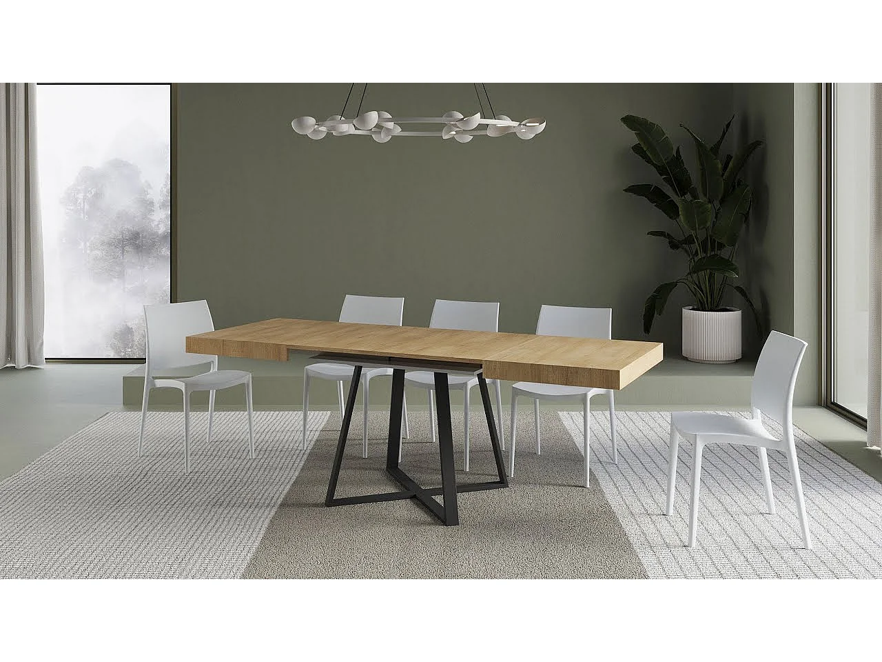 Table extensible 120/204x80 cm Abbraccio cachemire pieds anthracite