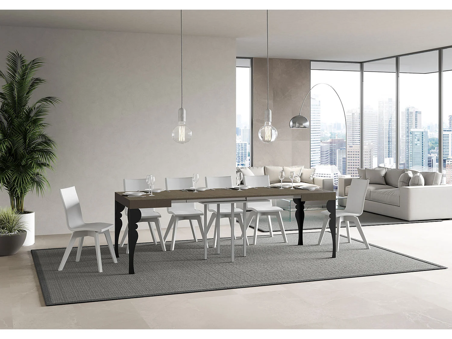 Paxon 90/246x90 cm uitschuifbare tafel in duifgrijs met antraciet poten