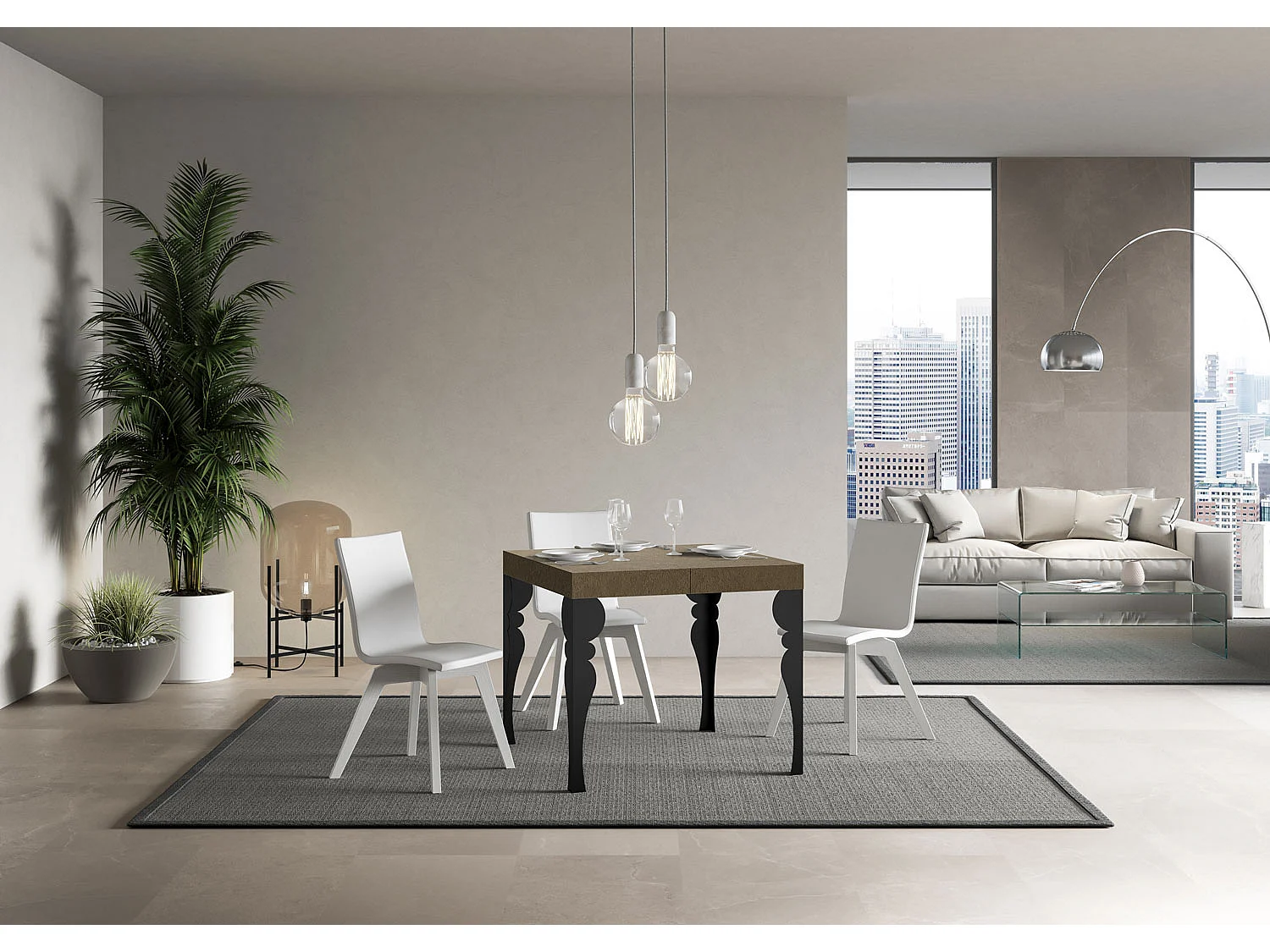 Table extensible 90/246x90 cm Paxon taupe pieds anthracite