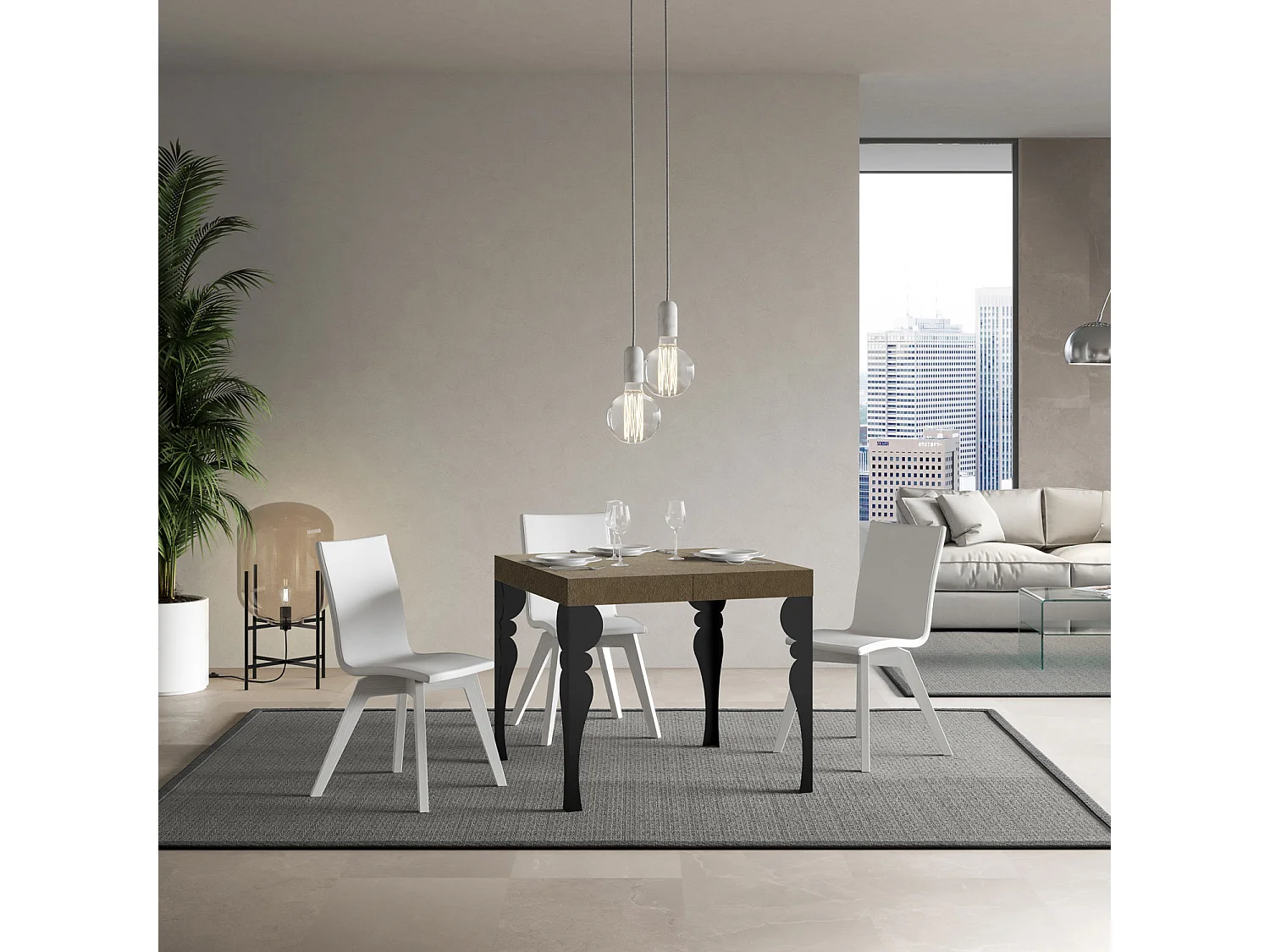 Stół rozkładany 90/246x90 cm Paxon szaro-beżowy nogi antracytowe