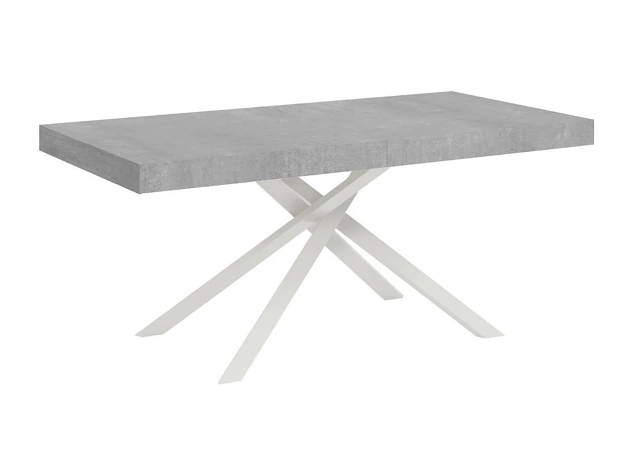 Table extensible 200/460x90 cm Karida effet gris béton pieds blancs